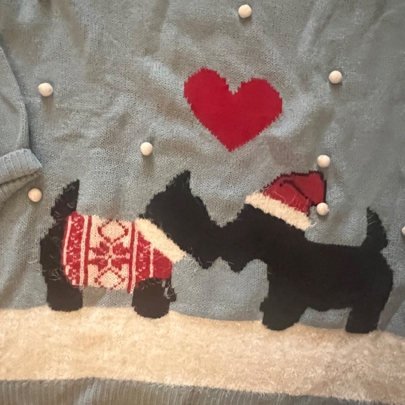 Ugly Christmas Sweater Collection Woman 1X Plus Scotty Dogs Blue snow pomp pom - Picture 4 of 15